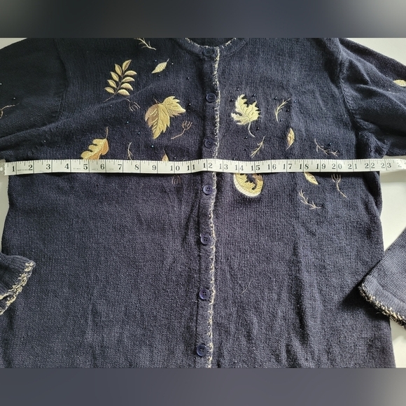 Christopher and Banks Black Button Up Knit Fall Leaves Embroidered Sweater 2003 - Picture 4 of 8